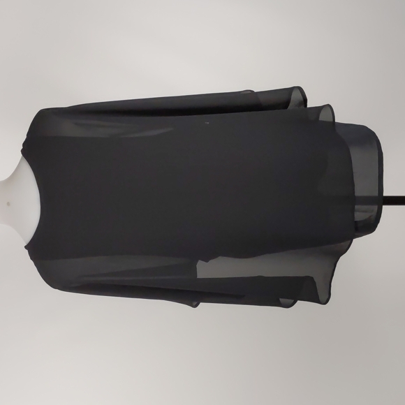 Staple Women's Top Size 10 Black Sheer Cape Tunic Round Neck Kimono Sleeves - Picture 9 of 13